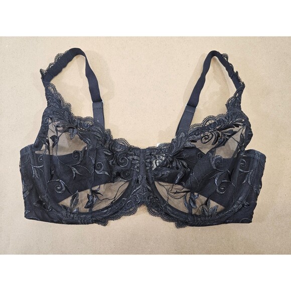 WN Women's 36D Soma Sensuous Lace Unlined Underwire Lacey Bra Black Adjustable - Picture 1 of 5